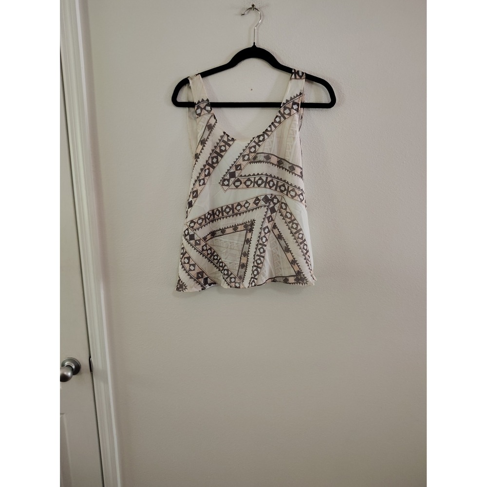 Club Monaco Womens‎ Geometric Tribal Print Tank Top Cream Brown Sleeveless Small